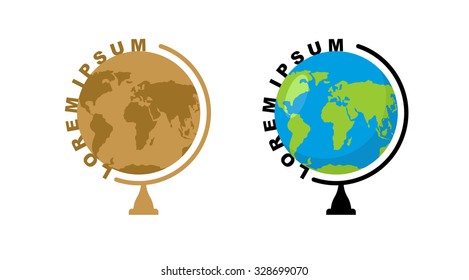 School globe logo. Emblem for travel company. Ball mode  Earth