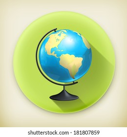 School globe, long shadow vector icon