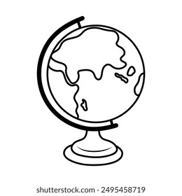 Globo escolar en un icono de garabato. Equipo de educación de arte. Modelo de la Tierra. 