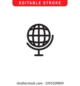 School Globe Outline Icon. Desk Globe Line Art Logo. Vector Illustration. Isolated on White Background. Editable Stroke