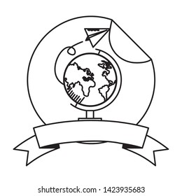 school globe paper plane supplies teacher day stikcer vector illustration