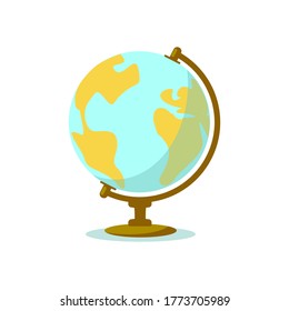 Mundo escolar del planeta Tierra aislado en el fondo blanco. Icono del Globo de Geografía Escolar. Ilustración plana vectorial. Diseño para banner, tarjeta, volante