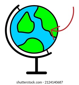 globo escolar. Tierra del planeta. Marcar en el globo para viajar. Concepto de viajes. Ilustración vectorial. imagen de stock.