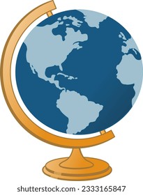School Globe Planet Earth. Vector Illustration of a Cartoon Model of the Globe. Subject for the Study of Geography at School