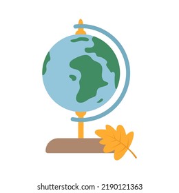 School globe for studying geography, the location of continents and oceans on earth. Vector isolated illustration for design or decoration.