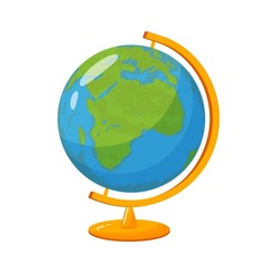 School Globe Vector Illustration. Model Of Planet Earth With Map Of World Icon Isolated On White Background.
