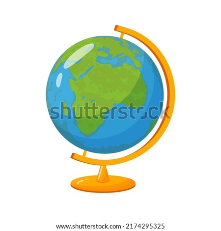 School globe Vector Illustration. Model of Planet Earth with Map of World Icon Isolated on White Background.