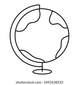 School globus icon with stand. Outline globe map in line style. Earth map. Editable stroke
