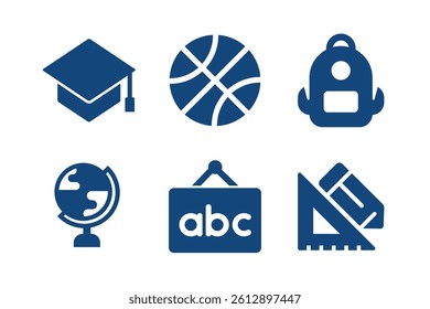 School glyph solid icons isolated on white background