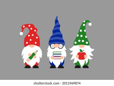 School gnomes wearing sunglasses. Cute cartoon characters at school. Vector template for banner, poster, greeting card, t-shirt, etc.