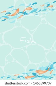 School of gold fish on the water on top view vector.