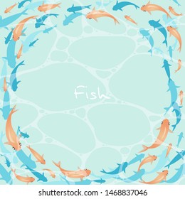School of gold fish on the water on top view vector.