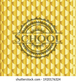 School golden emblem or badge. Scales pattern. Vector Illustration. Detailed. 