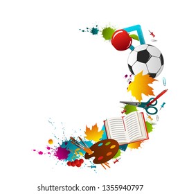 School goods, office supplies - books, globe, telescope, microscope, pencil, etc. Back to school. Eps10 vector template.