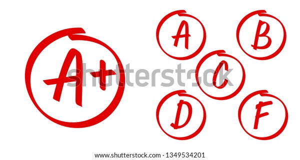 学年の結果のベクター画像アイコン 赤い円に文字とプラスの記号を付ける のベクター画像素材 ロイヤリティフリー