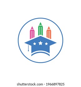 concepto de tapón de graduación escolar y lápiz. logotipo educativo