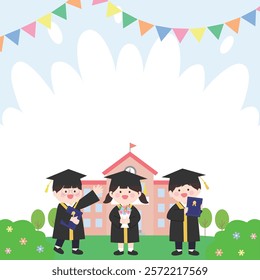 School graduation, completion illustration, children graduating