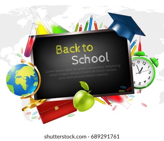 School graduation concept with learning and science symbols cartoon vector illustration 