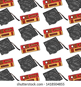 school graduation hat and books background vector illustration