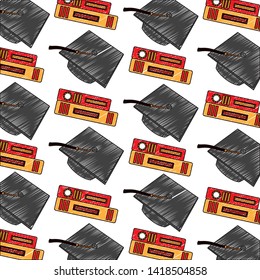 school graduation hat and books background vector illustration