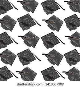 school graduation hat eduaction background vector illustration