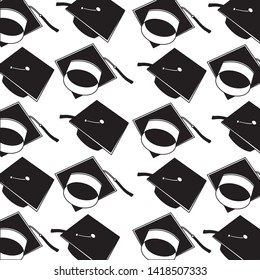 school graduation hat eduaction background vector illustration
