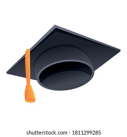 Icono de sombrero de graduación escolar. Caricatura de la graduación escolar, ese icono vector para el diseño web aislado en fondo blanco