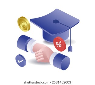 School graduation hat isometric illustration