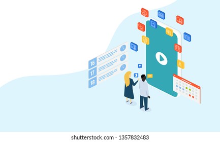 School graduation. Isometric online teaching. Isometric landing page. Online education, internet studying. Education, knowledge concept. Children school vector background. Isometric people