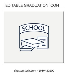 School graduation line icon. Successful training completion. School books and graduate hat. Graduation concept.Isolated vector illustration.Editable stroke