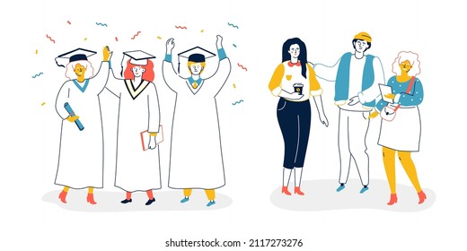 School graduation and university - colorful flat design style illustration
