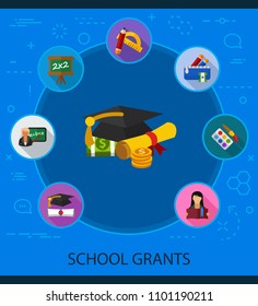 School grants flat icons concept. Vector illustration. Element template for design.