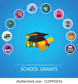 School grants flat icons concept. Vector illustration. Element template for design.