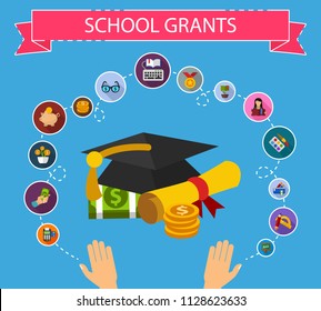 School grants flat icons concept. Vector illustration. Element template for design.