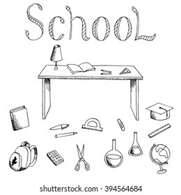 School graphic art black white isolated illustration vector