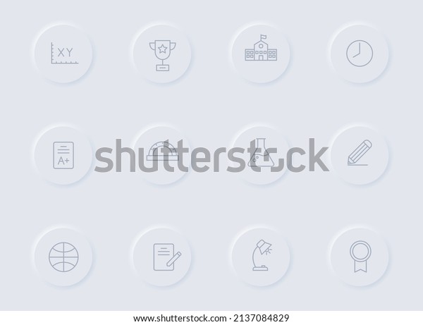 school gray vector icons on round rubber\
buttons. school icon set for web, mobile apps, ui design and promo\
business polygraphy