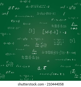 school green blackboard. seamless pattern with mathematics formulas in the style of doodles. vector eps10