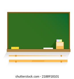 School green board with chalk and rulers