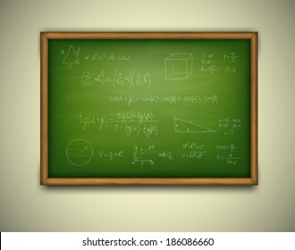 School green board with formulas. Vector illustration