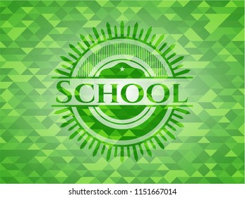  School green emblem with mosaic background