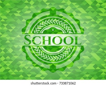 School green emblem. Mosaic background