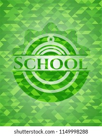 School green emblem with triangle mosaic background