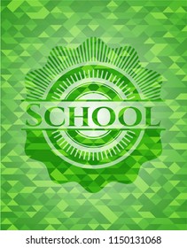 School green emblem with triangle mosaic background