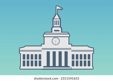 School with a green lawn. Icon. Flat vector illustration isolated on Any color of the background, School building in flat style. Modern school, college building. Vector illustration