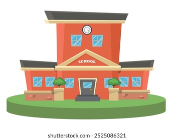 School with a green lawn. Icon. Flat vector illustration isolated on white background.