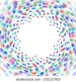 School group of colorful fish and wave vortex on white backround. Vector illustration.