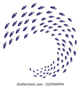 School group of dark blue fish on white backround. Vector illustration.
