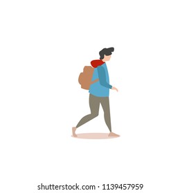 School guy or student guy going to school / university wearing casual clothing with rucksack. Students life concept. Back to school. 