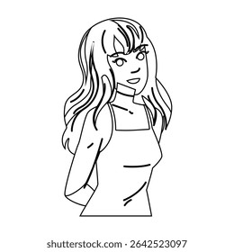 escola penteado adolescente vetor. sorriso pessoa, modelo branco, selfie idade escola penteado adolescente personagem. pessoas linha preta lápis desenho ilustração