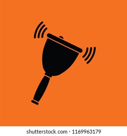 School hand bell icon. Orange background with black. Vector illustration.